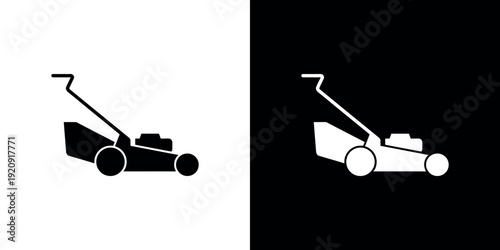 Black and white lawn mower on contrasting backgrounds 2