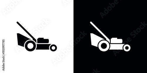Black and white lawn mower on contrasting backgrounds 1