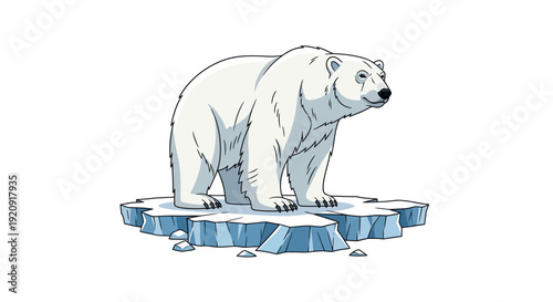 A white polar bear character illustration standing on a melting iceberg with snow, symbolizing Polar Bears International Day in a design event, against a clean white background.