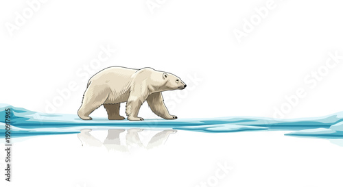 A white polar bear character walks on ice and snow against a clean white background, symbolizing Polar Bears International Day in a simple vector illustration design.