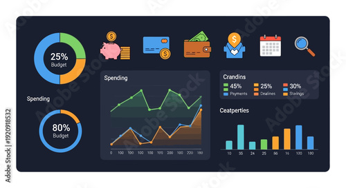 Financial Data Analysis Dashboard Displaying Spending Trends and Statistics in a Modern Business Environment from a Direct Viewpoint