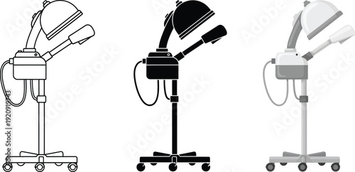 Set of facial steamers and hair steamers vector illustrations in line art silhouette and flat design for beauty salons and spas