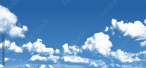 Blue Gradient Sky with Halftone Dot Clouds. Vector Pop Art Retro Pattern. White Half Tone Effect Clouds. Abstract Summer Sky Manga Book Anime Background.