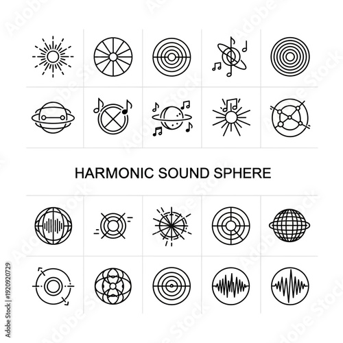Harmonic Sound Sphere Icon Set: Abstract Music, Orbit, and Waveform Symbols