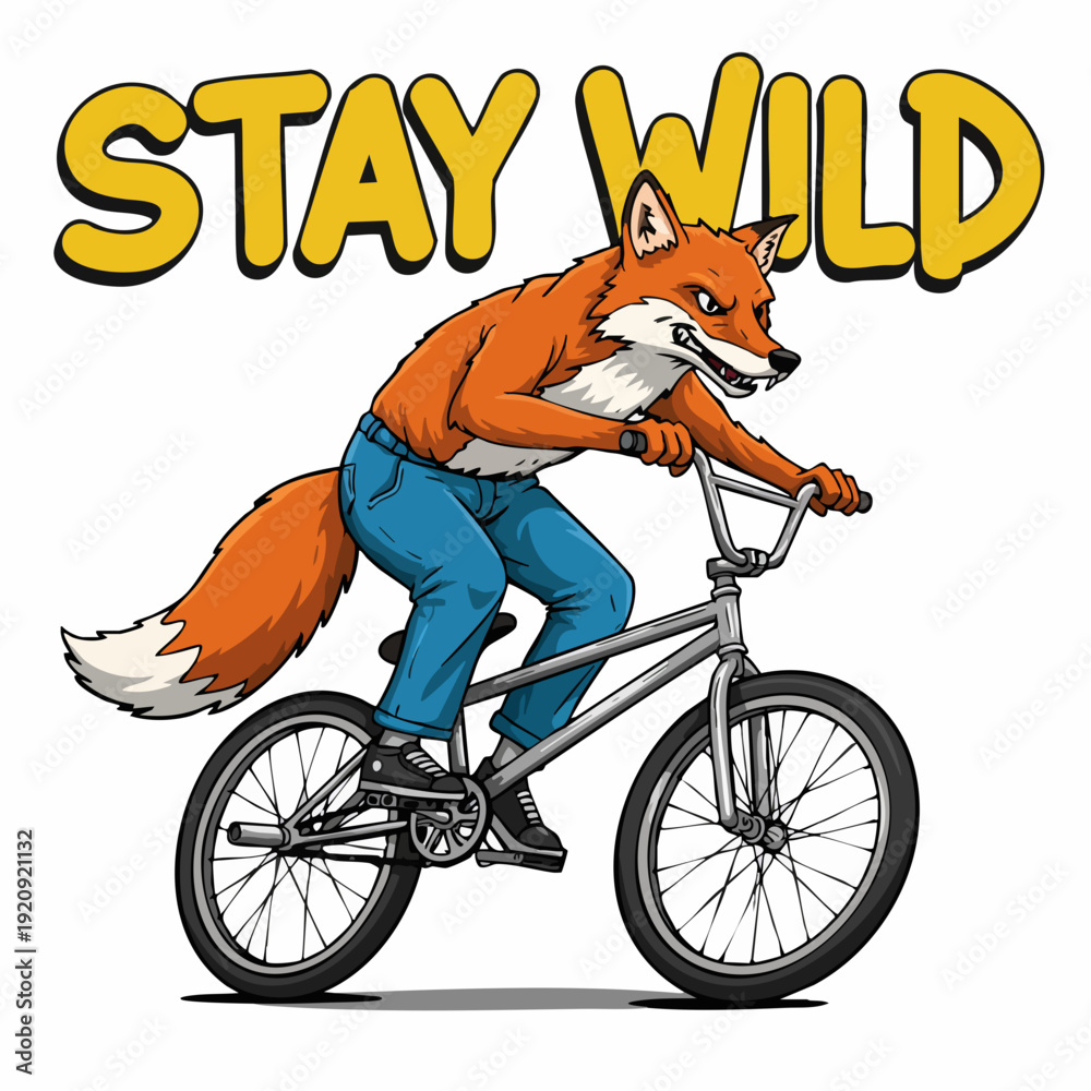 Fototapeta premium Colorful Cartoon Illustration of Fox Character Riding a BMX Bicycle Style