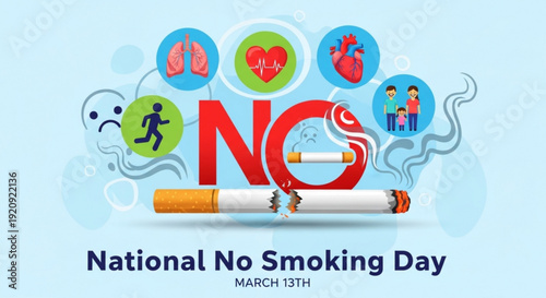 National no smoking day awareness poster with cracked cigarette