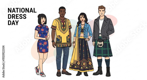 People wearing traditional cultural dresses on national dress day celebration