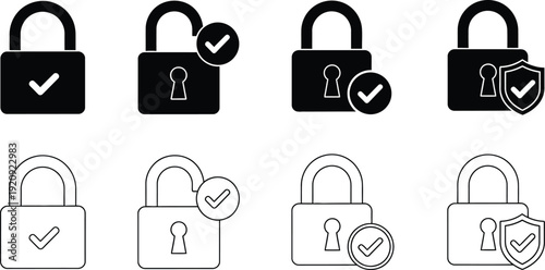 Collection of padlock icons in various states and styles