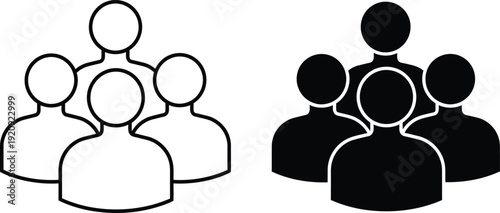 Simple line drawing of two groups of people