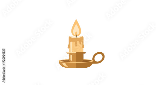 Warm, flickering flame atop a vintage-style candle in an elegant golden holder