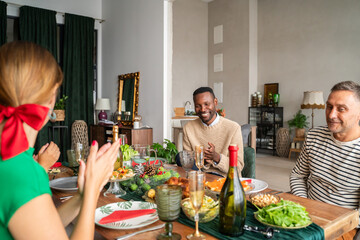 Friends meeting at winter holidays at home