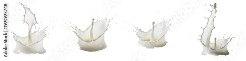 Foto Set and collection of fresh milk splashes, white liquid crown drops and creamy y