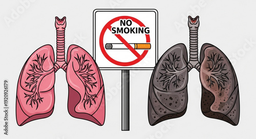 Healthy vs smoker lungs with no smoking sign