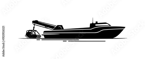 Black Vector Tugboat Silhouette Illustration