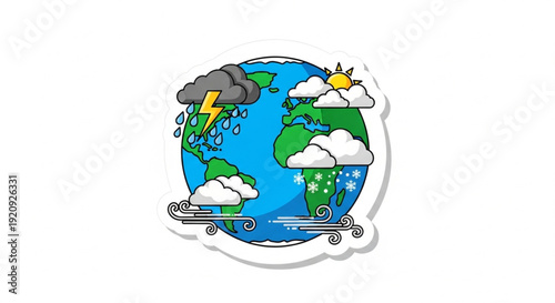 World Meteorological Day Planet Earth weather conditions and atmospheric phenomena including storms, snow, wind, and sunshine illustrations