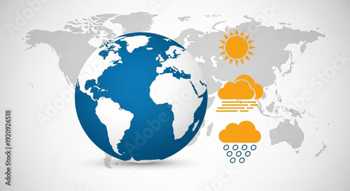 World Meteorological Day Global climate change forecast and weather patterns depicted with earth and weather icons