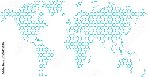 Global hexagon world map background with abstract honeycomb grid pattern modern technology network connection vector illustration