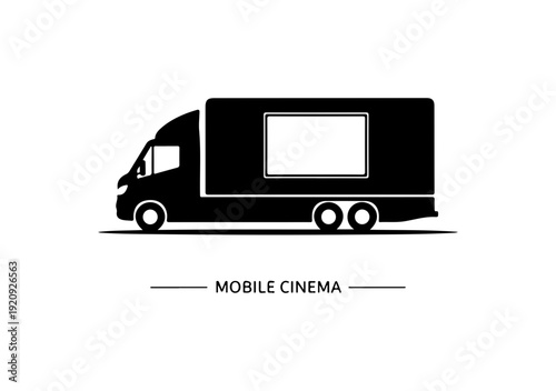 Mobile Cinema Truck Vector Silhouette