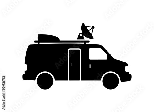 Broadcast Van with Satellite Dish Vector Silhouette