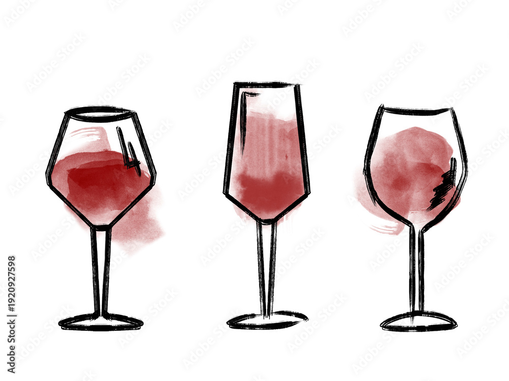 Fototapeta premium Wine in glasses on white background, illustration