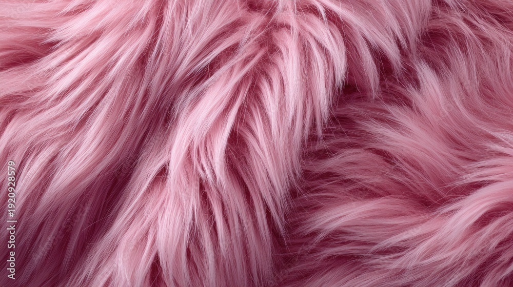 Obraz premium Pink fur texture closeup with soft fluffy fibers and natural light, detailed fabric surface for fashion, textile design and cozy material background concept.