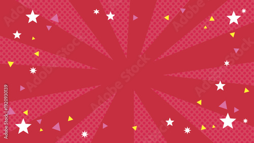 赤の放射状ポップ背景イラスト｜星と紙吹雪のイベントデザイン素材