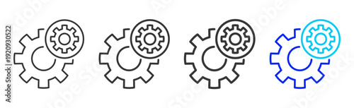 System Gear Icon Set Collection Creative Outline Style for Standard Operating Process with Multiple Thickness Variations and Professional Visual Design