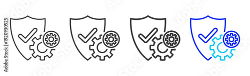 Secure Engine Icon Set Collection Creative Outline Style for Standard Operating Process with Multiple Thickness Variations and Professional Visual Design
