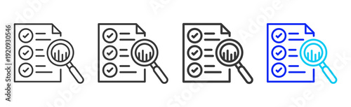Data Review Icon Set Collection Creative Outline Style for Standard Operating Process with Multiple Thickness Variations and Professional Visual Design