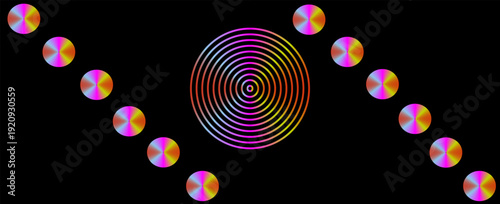 Rainbow round abstract vortex hypnotic spiral.  illustration optical illusion helix anaglyph opt art illustration. Volute, maze, concentric lines, circular, rotating clip art isolated on black