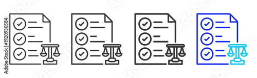 Legal Proof Icon Set Collection Creative Outline Style for Standard Operating Process with Multiple Thickness Variations and Professional Visual Design