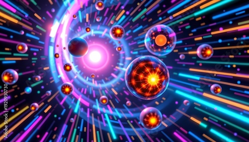 Vibrant Digital Art Subatomic Particles Space Scene
