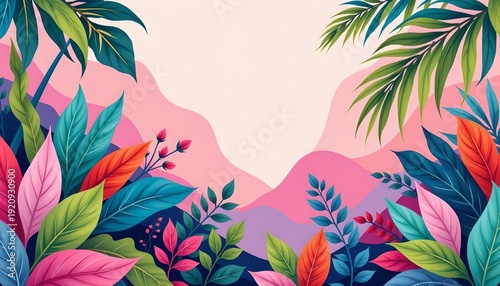 Dreamy Watercolor Jungle Landscape with Vibrant Foliage