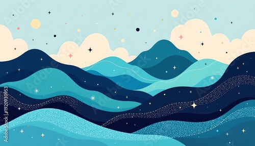 Abstract Landscape Teal and Blue with Textured Layers