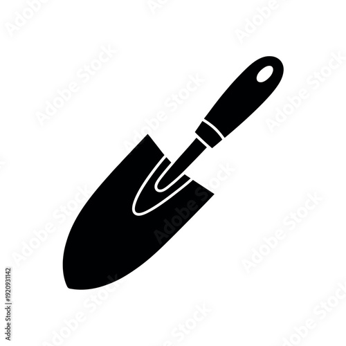 Trowel tool silhouette signifies gardening preparation or digging work.