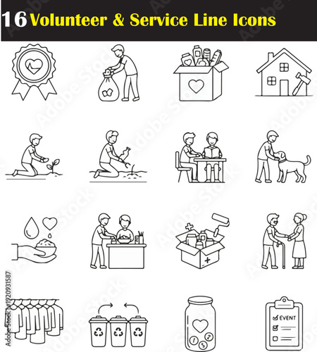 Volunteer and Service Line Icons - Community Impact and Giving Back Set