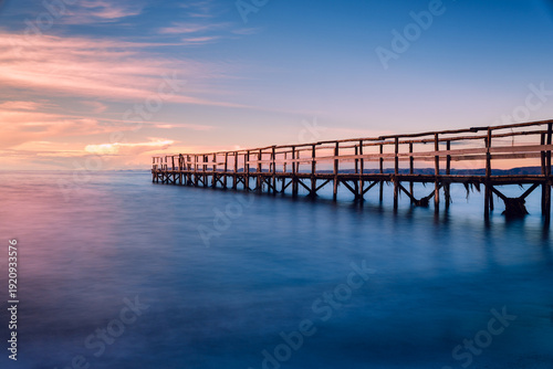 Wallpaper Mural Wooden pier on Lake Titicaca at sunset in Puno, Peru Torontodigital.ca
