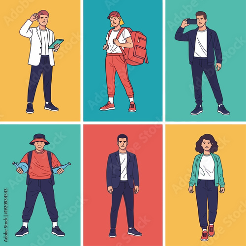 Diverse Group of People in Modern Casual and Business Attire Representing Various Lifestyles and Professions