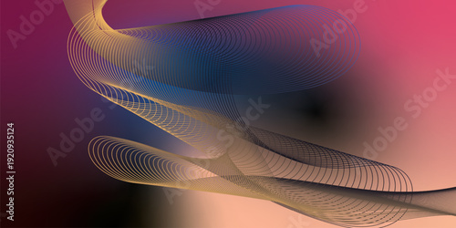 Dark grunge style background with vibrant megenta navy blue black and SandyBrow Cornsilk abstract soft glow waves merged in a smooth gradient blur for modern cover poster and wide header banner design