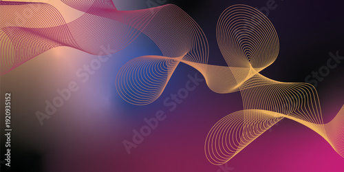 Dark grunge style background with vibrant megenta navy blue black and SandyBrow Cornsilk abstract soft glow waves merged in a smooth gradient blur for modern cover poster and wide header banner design