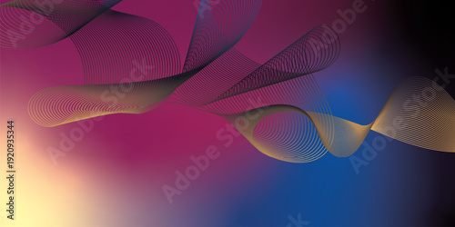 Dark grunge style background with vibrant megenta navy blue black and SandyBrow Cornsilk abstract soft glow waves merged in a smooth gradient blur for modern cover poster and wide header banner design