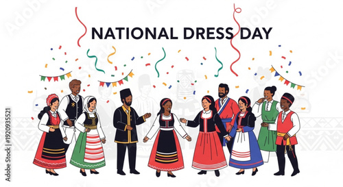 People in traditional cultural clothing celebrate national dress day festivities