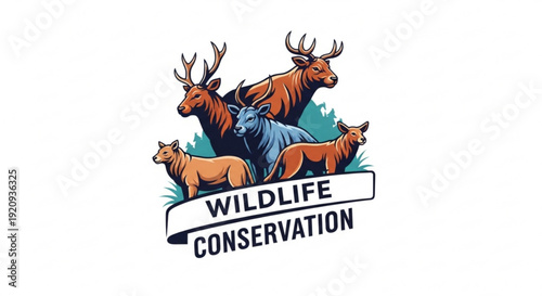 Wildlife conservation logo with animals and banner