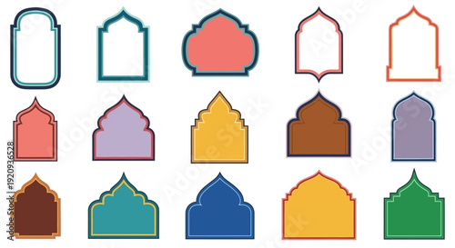 Collection of Decorative Islamic Arches and Frames in Various Colors