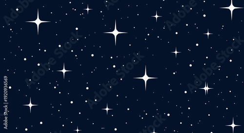 Vibrant Starry Night Sky with Twinkling Stars and Dots - Seamless Background Pattern