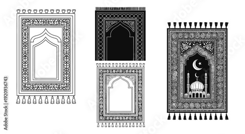 Collection of Islamic Prayer Rugs with Traditional Patterns and Tassels