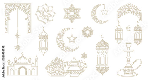 Collection of Islamic Geometric Patterns and Symbols for Festive Decoration