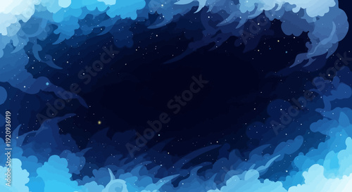 Dreamy Night Sky with Swirling Clouds and Stars, Mysterious Cosmic Backdrop