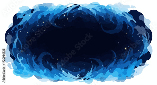 Mystical Blue Swirls and Stars Frame a Dark Cosmic Void in Artistic Design