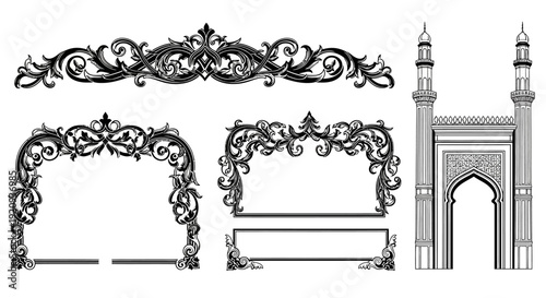 Ornate Islamic Archway and Decorative Borders Vector Art for Elegant Designs